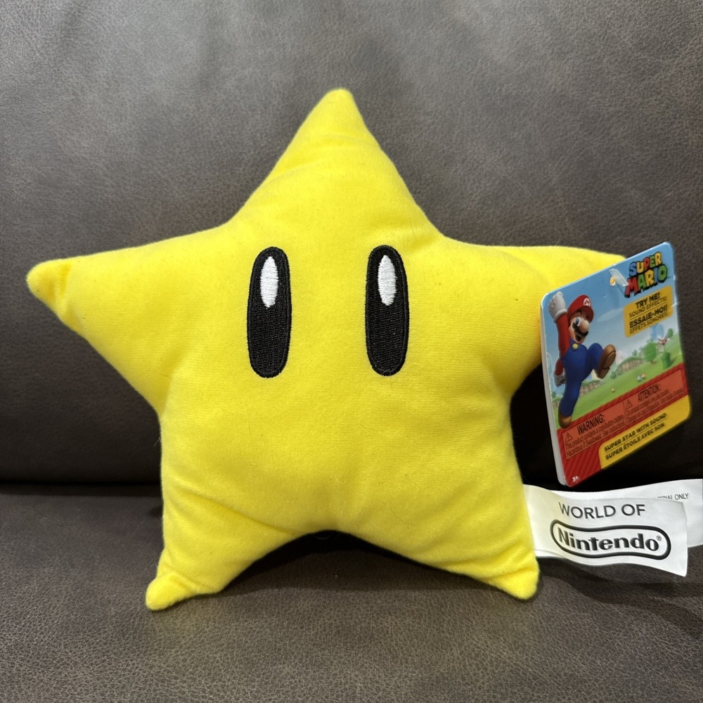 Super Mario Bros YELLOW SUPER STAR Plush w/Sound 8" Jakks Pacific